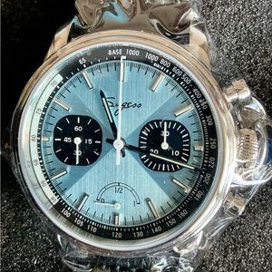 NIB Gorgeous Teal Blue Sugess Mechanical Chronograph Power Reserve Stepped Bezel